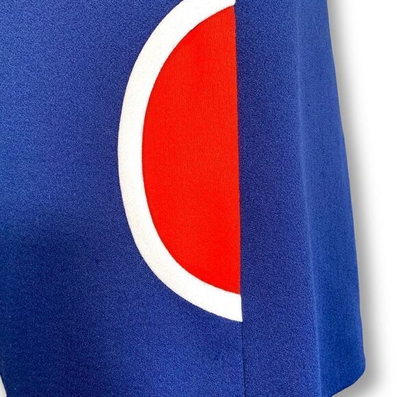 Vintage Judy Wayne Jacket Blue White Open Front Red Geometric Collarless Blazer - Picture 4 of 10